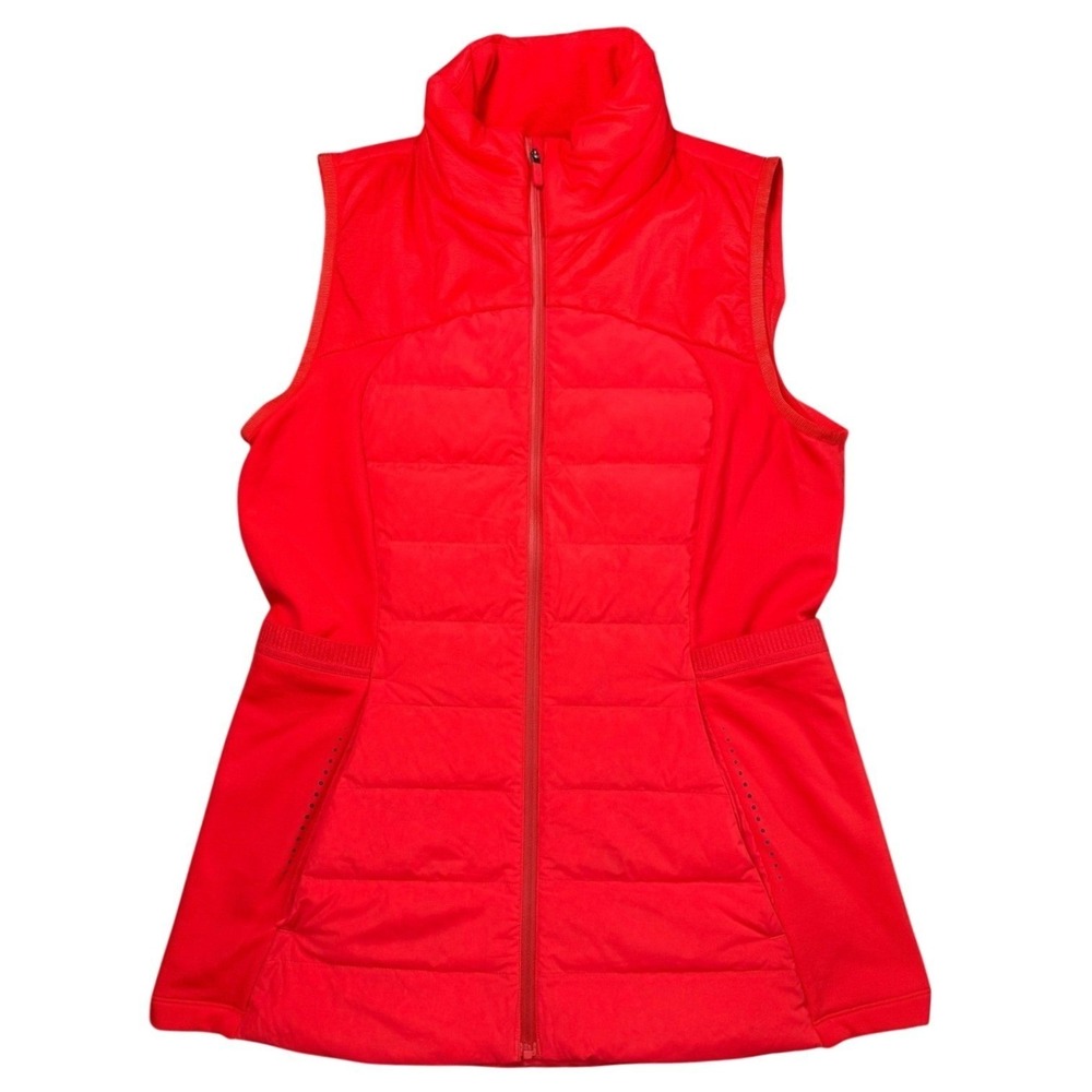 Lululemon Puffer Down Vest Women 8 Red Excellent Quilted Full Zip Running Layer